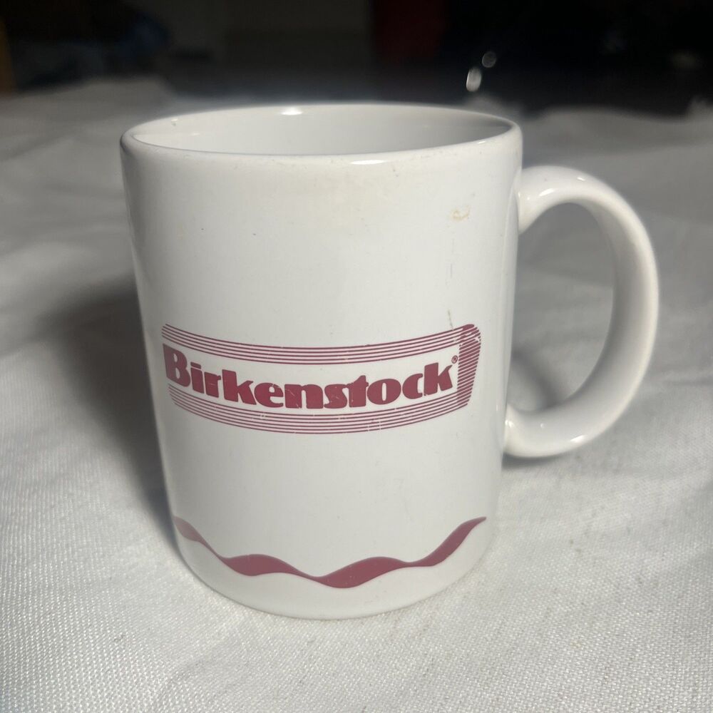 Vintage Birkenstock Coffee Mug with Lid White Red Logo Ceramic